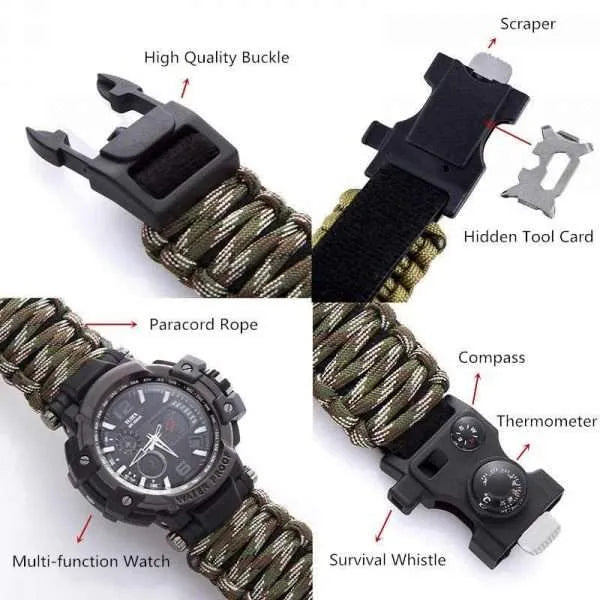 YUZEX SURVIVAL WATCH, 6 IN 1 PARACORD BRACELET COMPASS WATCH